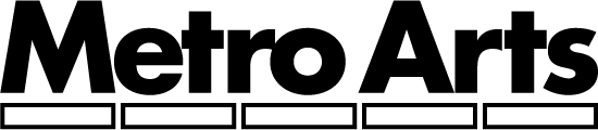 Metro Arts logo featuring bold black text with horizontal black-outlined rectangles beneath the words.