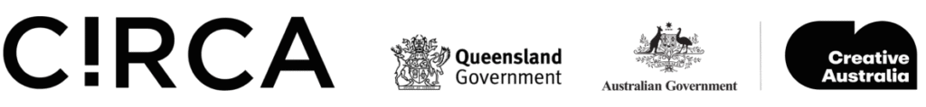 Logos for CIRCA, Queensland Government, Australian Government, and Creative Australia in a row on a white background.