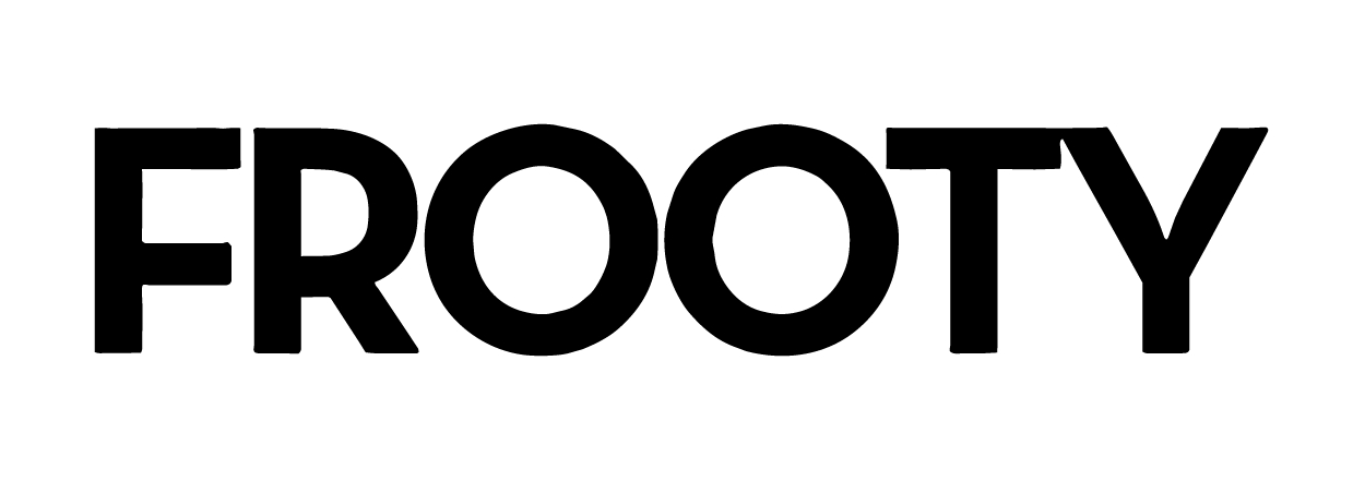 The word FROOTY in bold, black, uppercase letters on a light gray background.